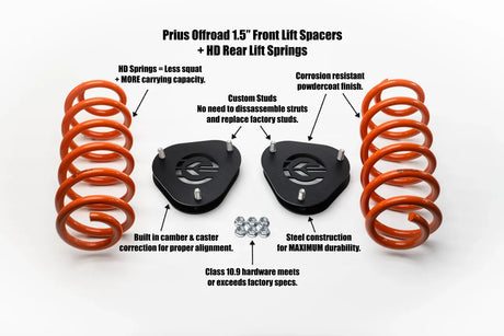Steel Prius Offroad lift kit spacers with custom high-strength studs and triple-layer powder coating.